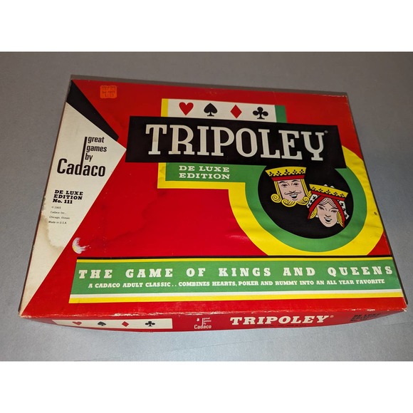 Vintage 1960 Cadaco Ellis Deluxe Edition Tripoley The Game Kings Queens Box Mat - Picture 9 of 10